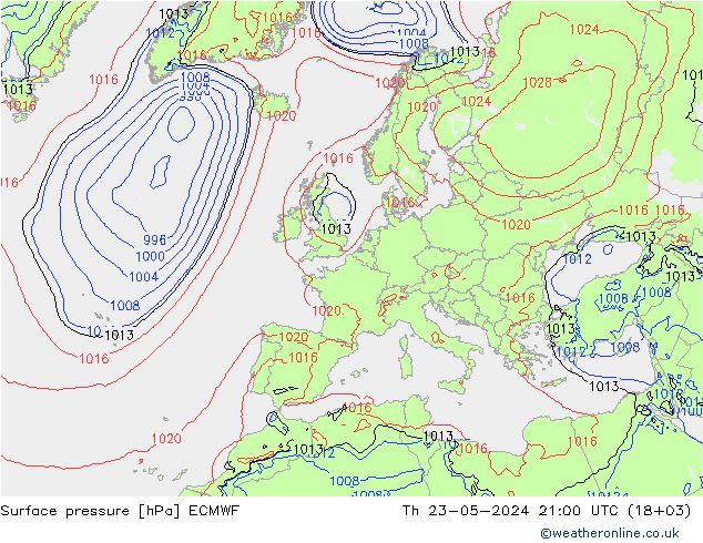 Bodendruck ECMWF Do 23.05.2024 21 UTC