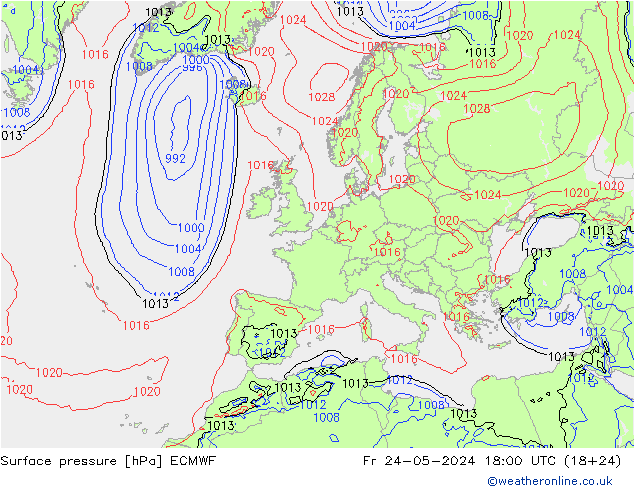 pressão do solo ECMWF Sex 24.05.2024 18 UTC