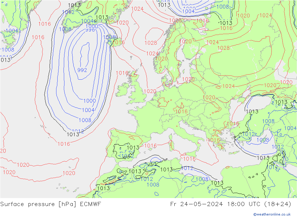 Bodendruck ECMWF Fr 24.05.2024 18 UTC