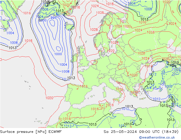 Surface pressure ECMWF Sa 25.05.2024 09 UTC