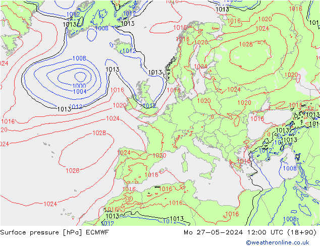 Pressione al suolo ECMWF lun 27.05.2024 12 UTC