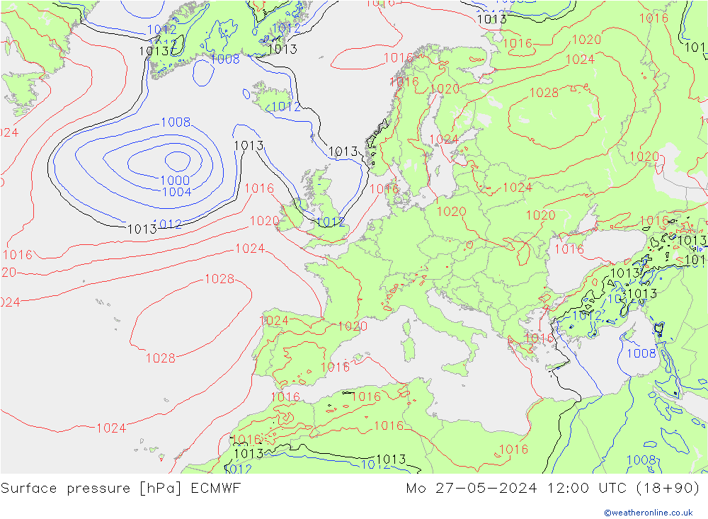 Bodendruck ECMWF Mo 27.05.2024 12 UTC