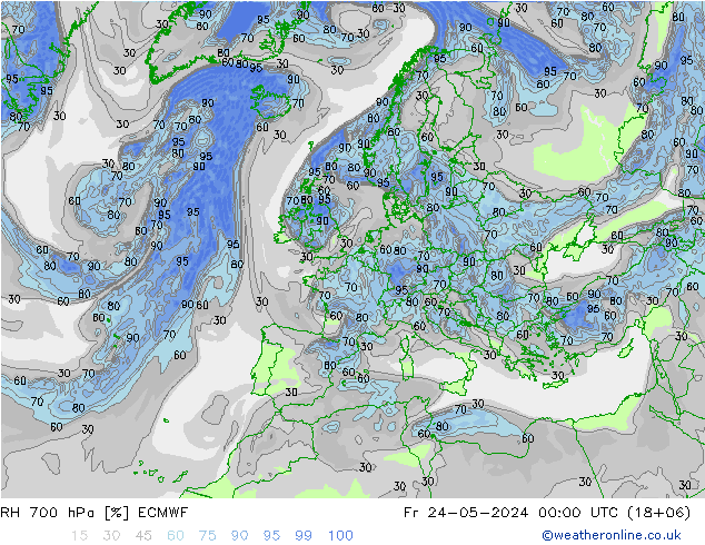 RH 700 hPa ECMWF Fr 24.05.2024 00 UTC