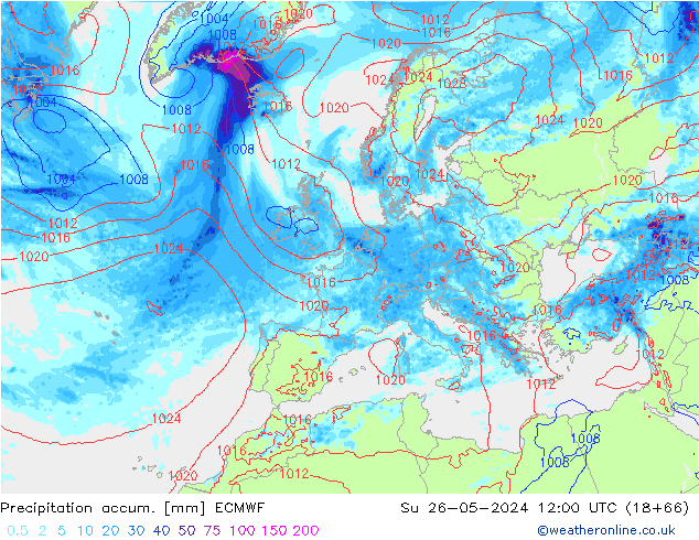 Precipitation accum. ECMWF dom 26.05.2024 12 UTC