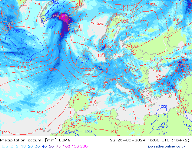 Toplam Yağış ECMWF Paz 26.05.2024 18 UTC