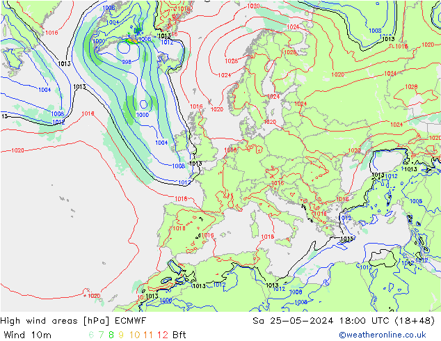 High wind areas ECMWF Sa 25.05.2024 18 UTC