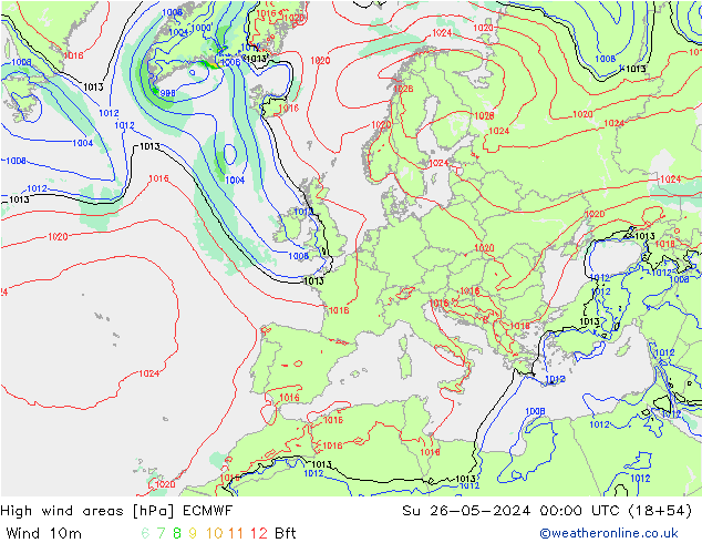 High wind areas ECMWF Su 26.05.2024 00 UTC