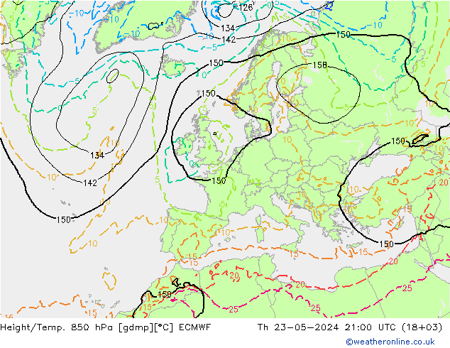 Height/Temp. 850 hPa ECMWF 星期四 23.05.2024 21 UTC