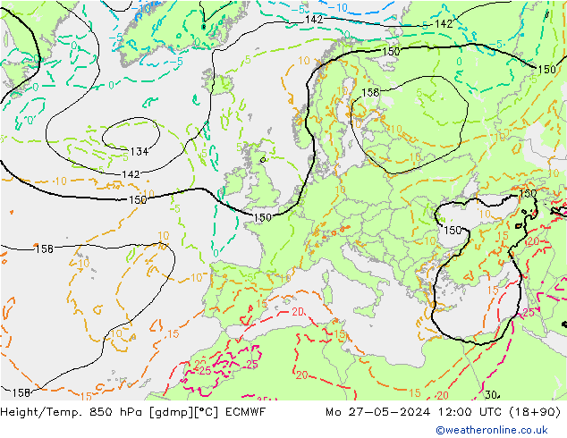 Height/Temp. 850 hPa ECMWF  27.05.2024 12 UTC