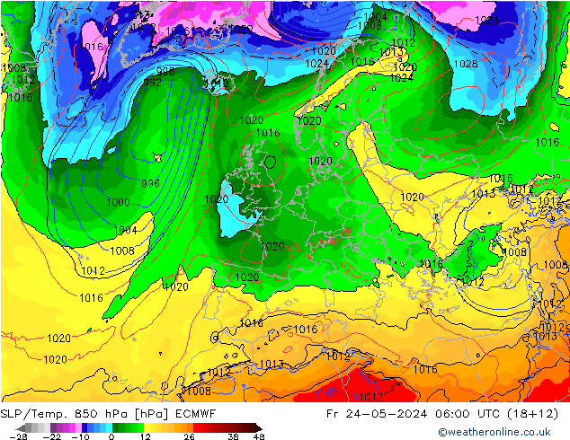 SLP/Temp. 850 hPa ECMWF Fr 24.05.2024 06 UTC