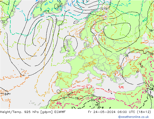 Height/Temp. 925 hPa ECMWF Fr 24.05.2024 06 UTC