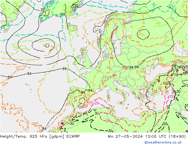 Géop./Temp. 925 hPa ECMWF lun 27.05.2024 12 UTC