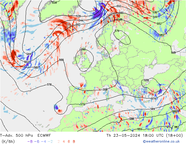 T-Adv. 500 hPa ECMWF Do 23.05.2024 18 UTC