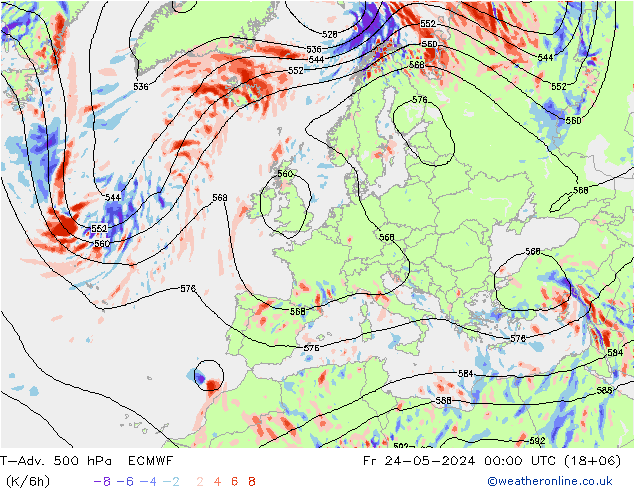 T-Adv. 500 hPa ECMWF Fr 24.05.2024 00 UTC