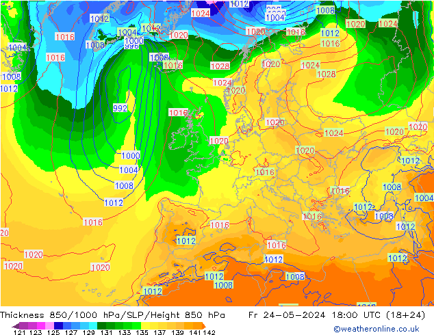 Thck 850-1000 hPa ECMWF Fr 24.05.2024 18 UTC