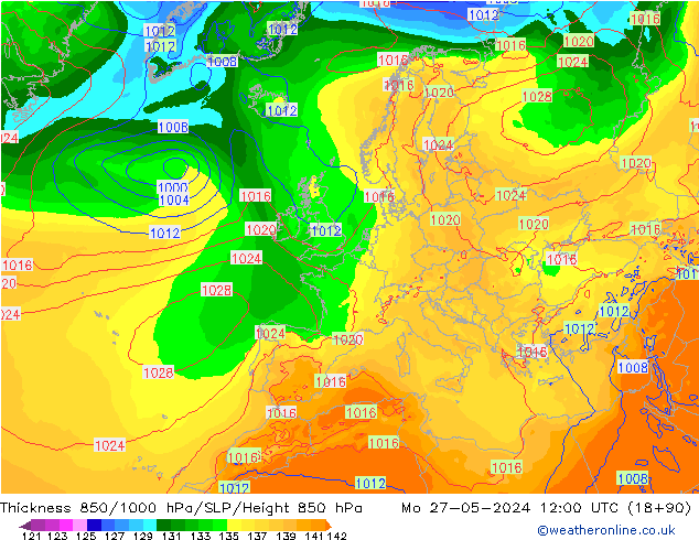 Thck 850-1000 hPa ECMWF  27.05.2024 12 UTC