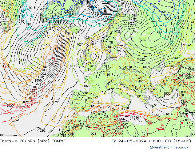 Theta-e 700hPa ECMWF Fr 24.05.2024 00 UTC