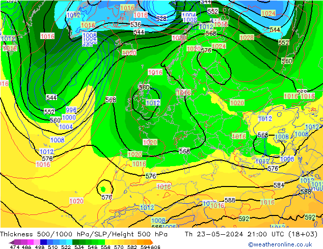 Thck 500-1000hPa ECMWF jeu 23.05.2024 21 UTC