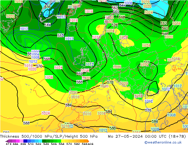 500-1000 hPa Kalınlığı ECMWF Pzt 27.05.2024 00 UTC