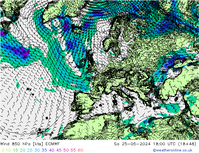 Wind 850 hPa ECMWF Sa 25.05.2024 18 UTC