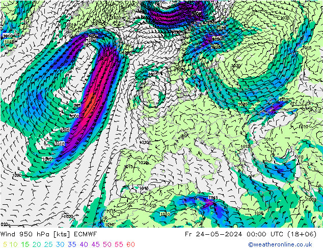 Wind 950 hPa ECMWF Fr 24.05.2024 00 UTC