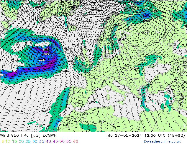 Vento 950 hPa ECMWF lun 27.05.2024 12 UTC