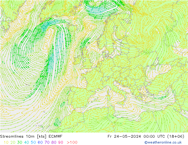 ветер 10m ECMWF пт 24.05.2024 00 UTC