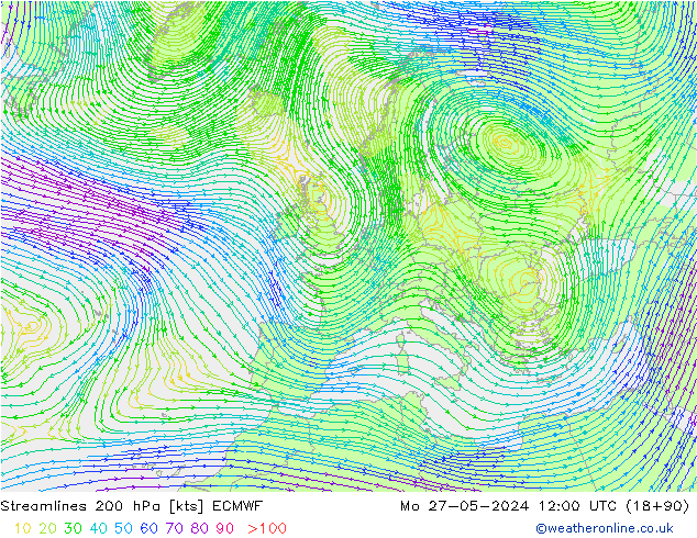 Stromlinien 200 hPa ECMWF Mo 27.05.2024 12 UTC