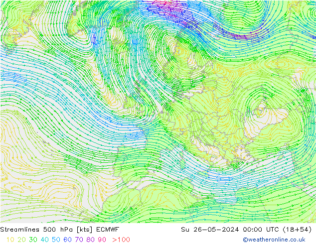 Stromlinien 500 hPa ECMWF So 26.05.2024 00 UTC