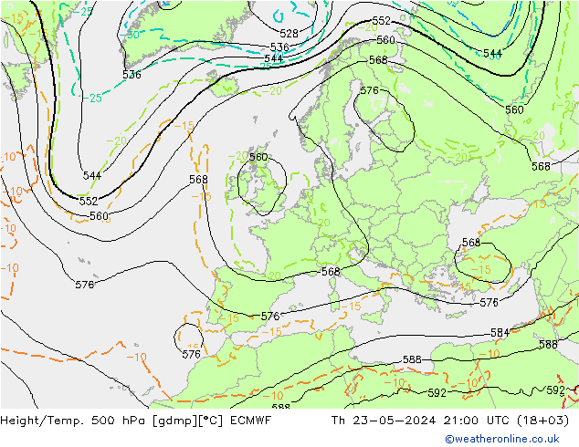 Height/Temp. 500 hPa ECMWF 星期四 23.05.2024 21 UTC