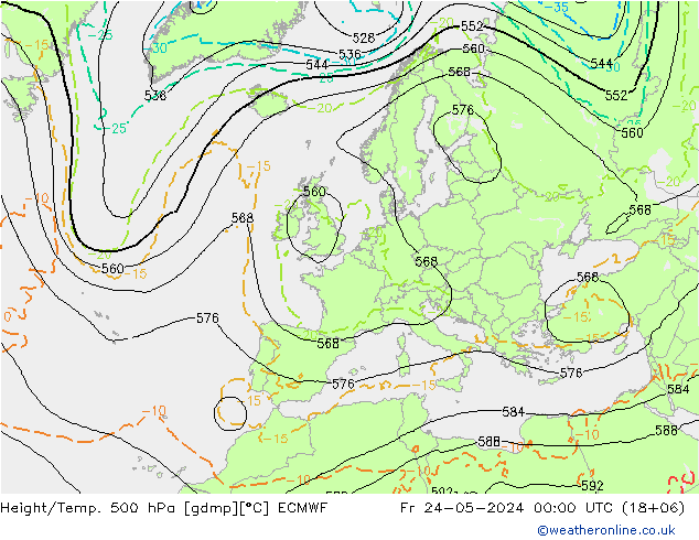 Z500/Rain (+SLP)/Z850 ECMWF vie 24.05.2024 00 UTC