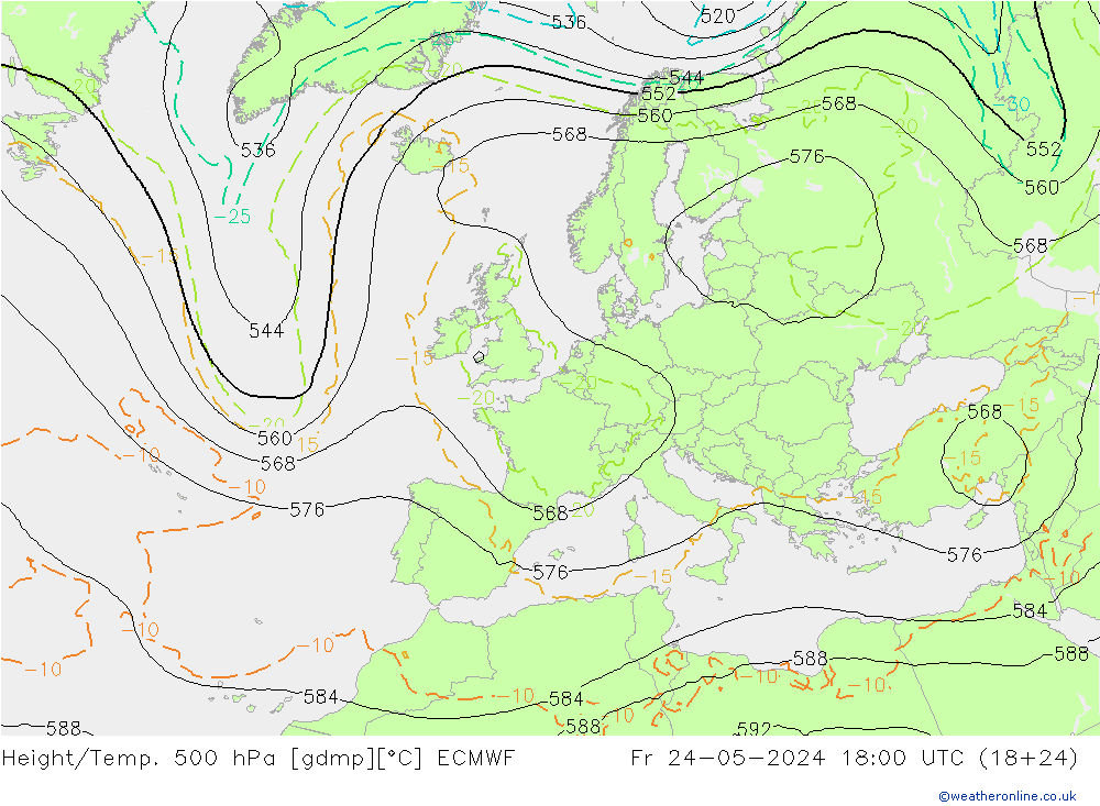 Z500/Regen(+SLP)/Z850 ECMWF vr 24.05.2024 18 UTC