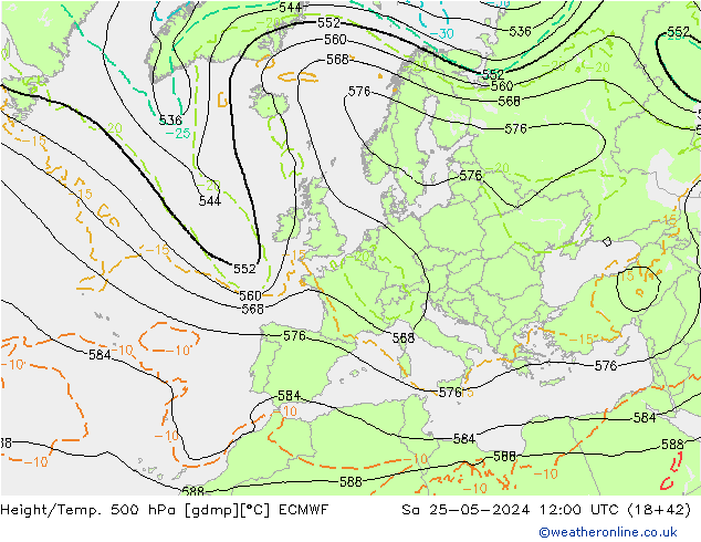 Z500/Regen(+SLP)/Z850 ECMWF za 25.05.2024 12 UTC