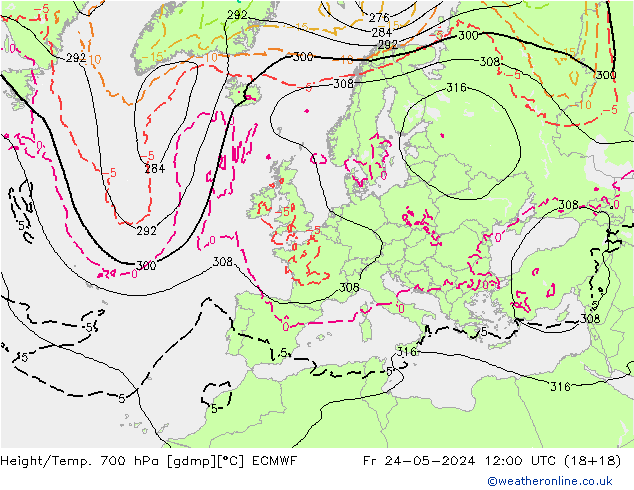 Géop./Temp. 700 hPa ECMWF ven 24.05.2024 12 UTC