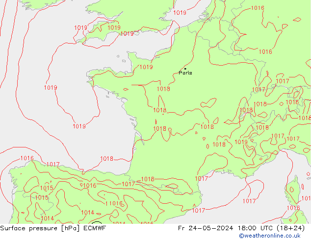 Surface pressure ECMWF Fr 24.05.2024 18 UTC