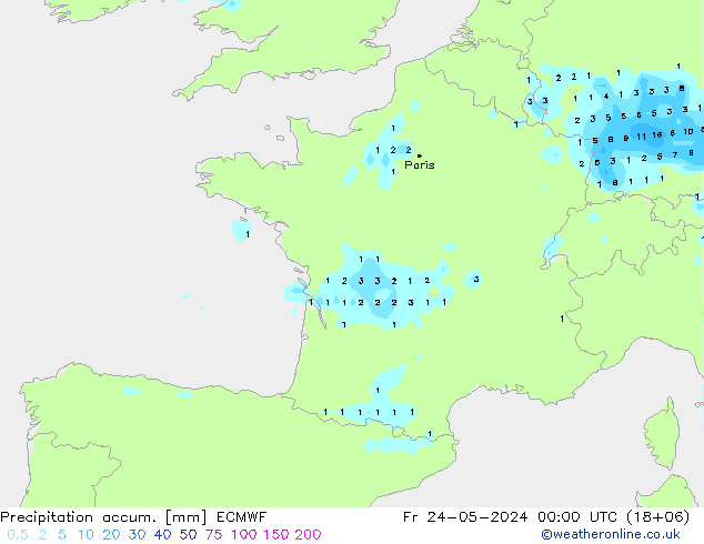 Precipitation accum. ECMWF Fr 24.05.2024 00 UTC