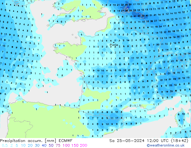 Precipitation accum. ECMWF so. 25.05.2024 12 UTC