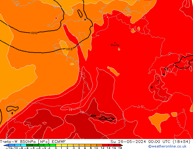 Theta-W 850hPa ECMWF Su 26.05.2024 00 UTC