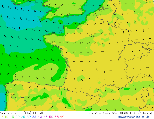 Surface wind ECMWF Mo 27.05.2024 00 UTC