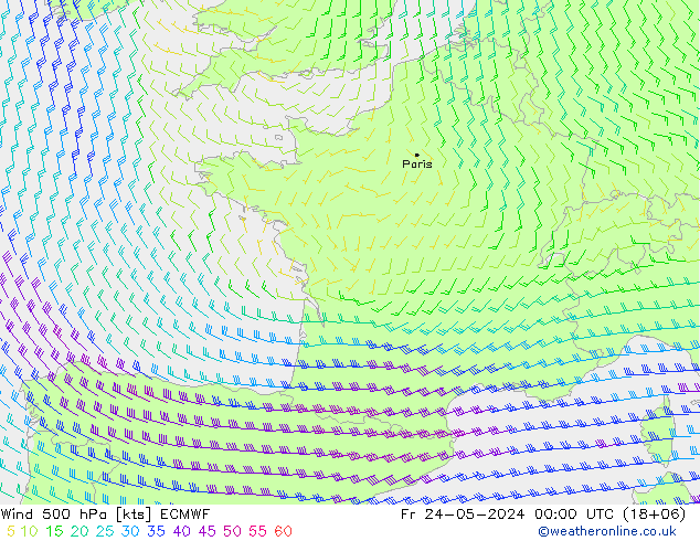 Wind 500 hPa ECMWF Pá 24.05.2024 00 UTC