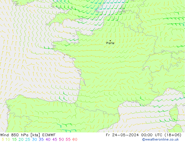 Wind 850 hPa ECMWF Fr 24.05.2024 00 UTC