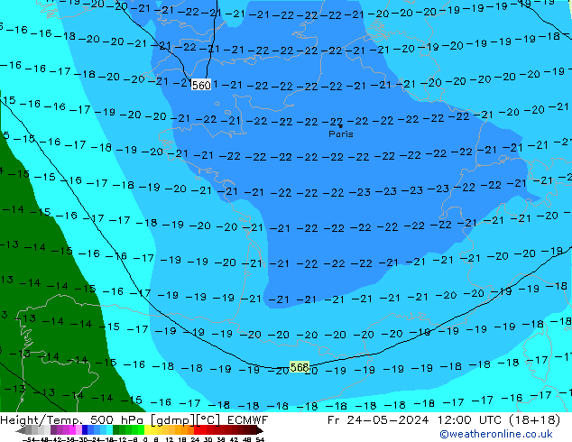 Z500/Rain (+SLP)/Z850 ECMWF Fr 24.05.2024 12 UTC