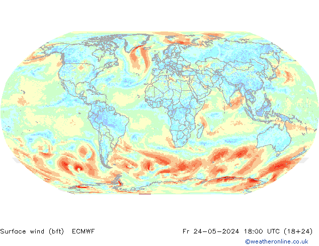 Viento 10 m (bft) ECMWF vie 24.05.2024 18 UTC