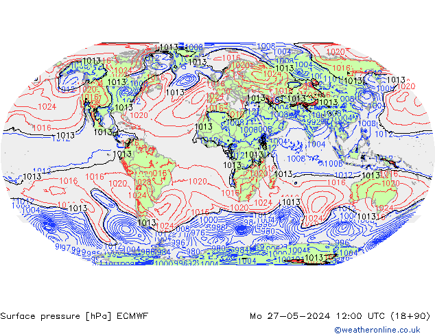 Bodendruck ECMWF Mo 27.05.2024 12 UTC