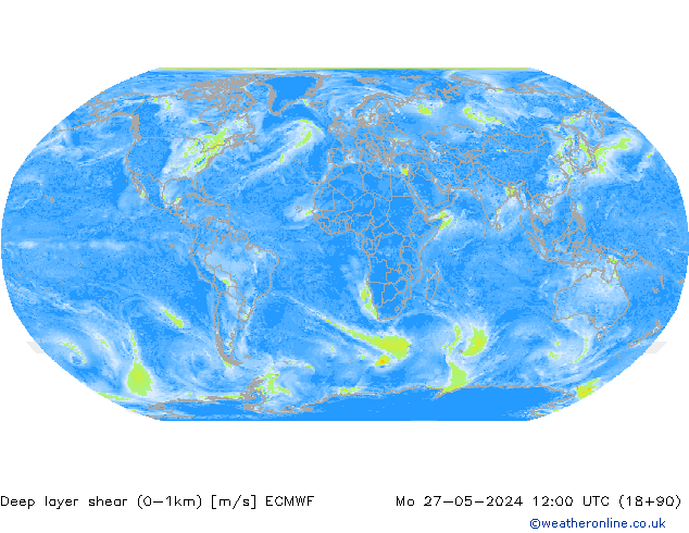 Deep layer shear (0-1km) ECMWF ma 27.05.2024 12 UTC