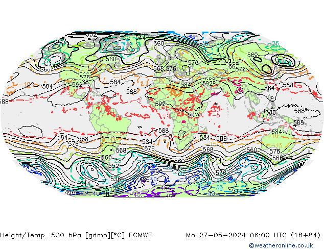 Z500/Rain (+SLP)/Z850 ECMWF Po 27.05.2024 06 UTC