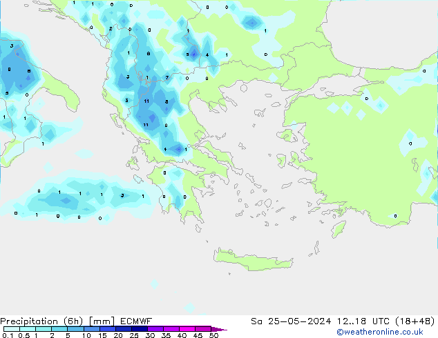 Precipitation (6h) ECMWF Sa 25.05.2024 18 UTC
