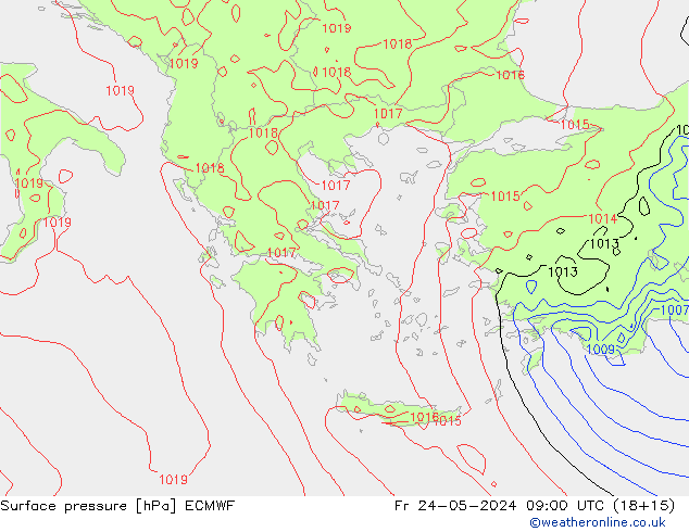 Surface pressure ECMWF Fr 24.05.2024 09 UTC