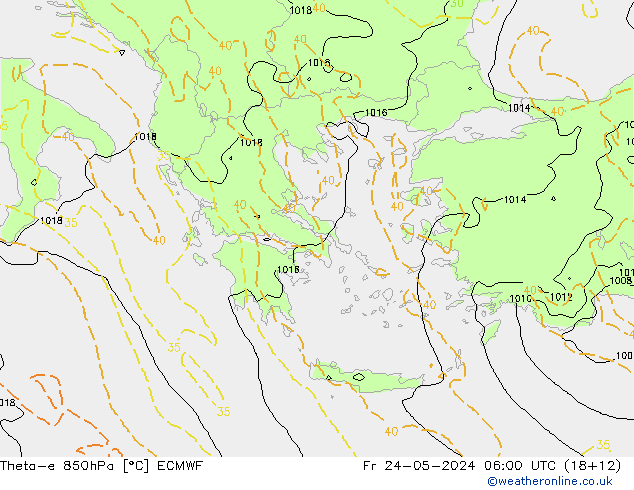 Theta-e 850hPa ECMWF Cu 24.05.2024 06 UTC