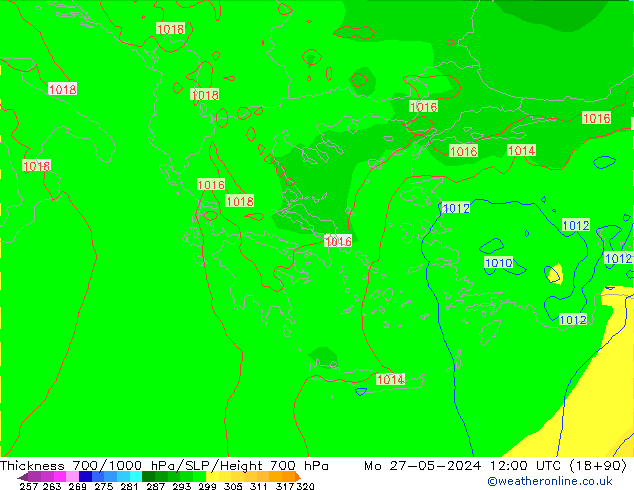 Thck 700-1000 hPa ECMWF lun 27.05.2024 12 UTC